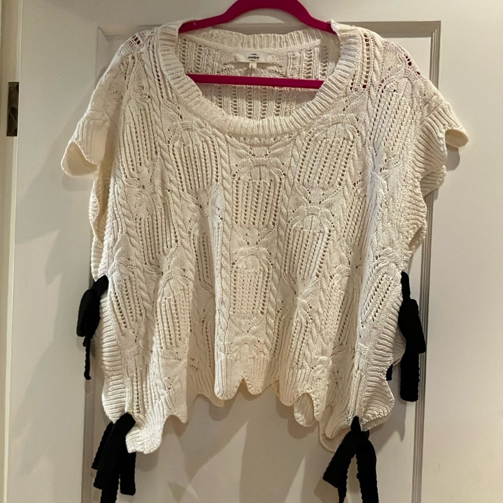 Cream Sweater with Black Bow Accents